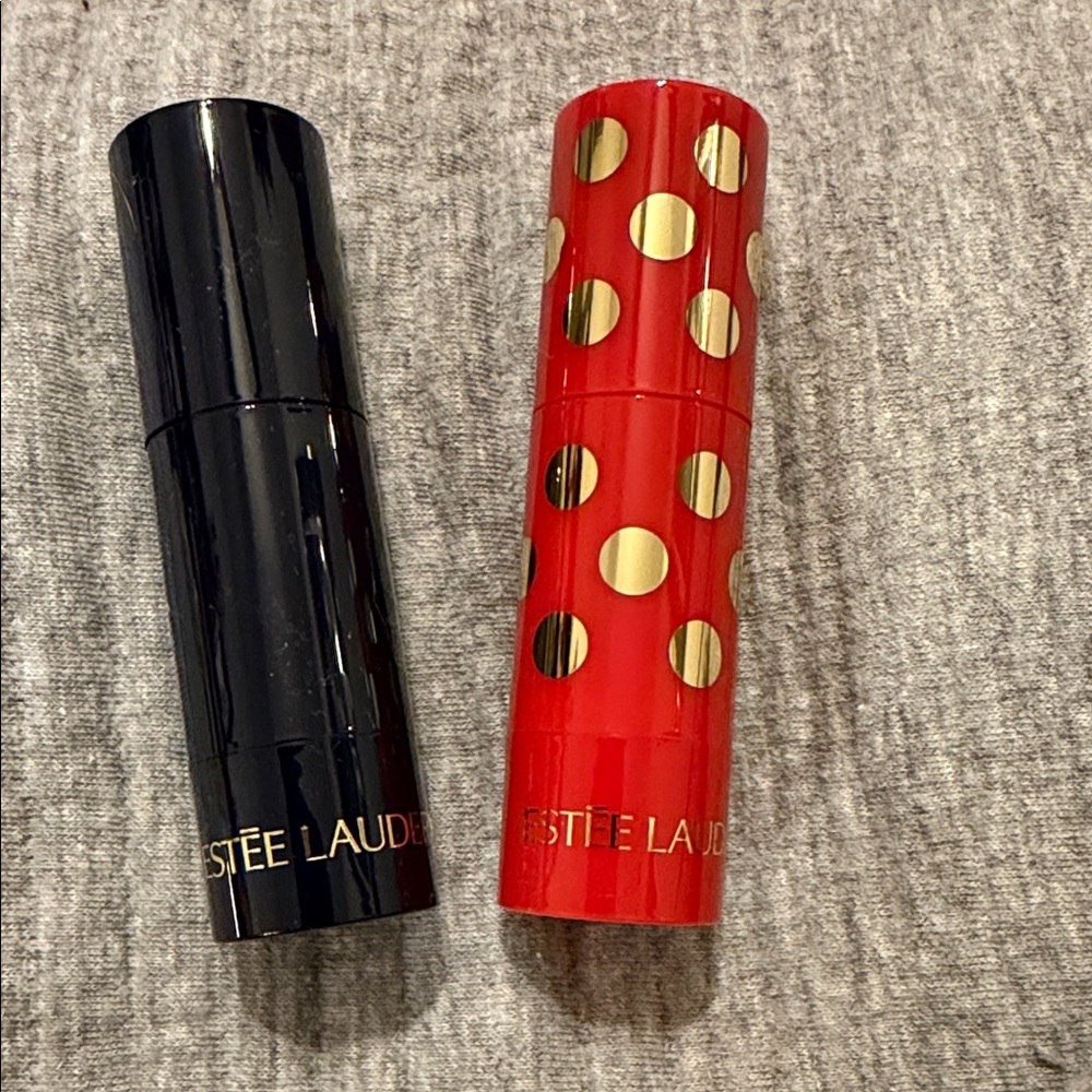 Estee Lauder Red and Black Lipstick Duo with Gold Accents